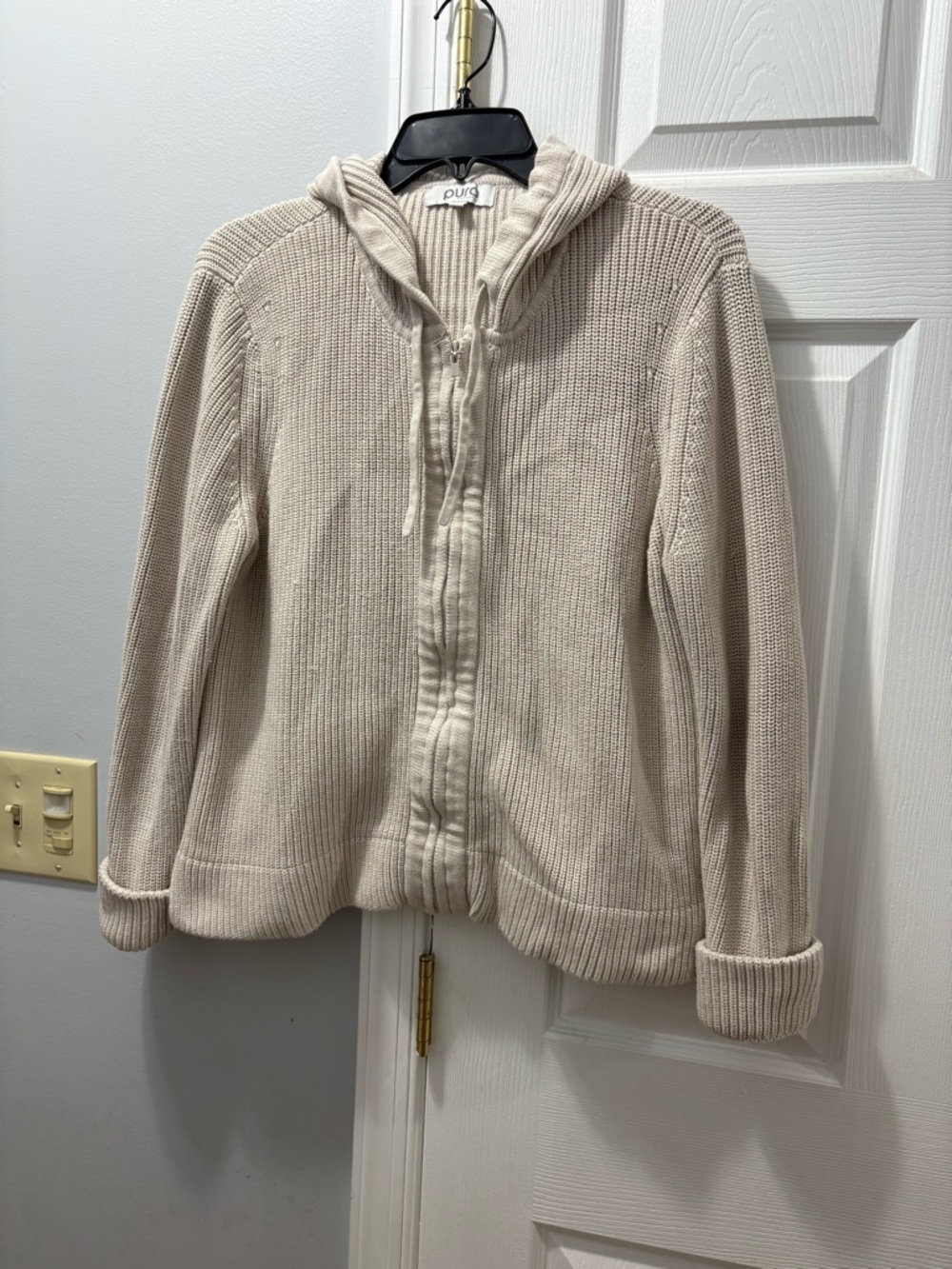 Pura Cashmere Supima Cotton Fisherman Hoodie In Oatmeal Size Large - Picture 4 of 7